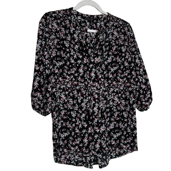 41 Hawthorn Split Neck Blouse Black Floral NWT Size XS 3/4 Sleeve Tops - Picture 2 of 8